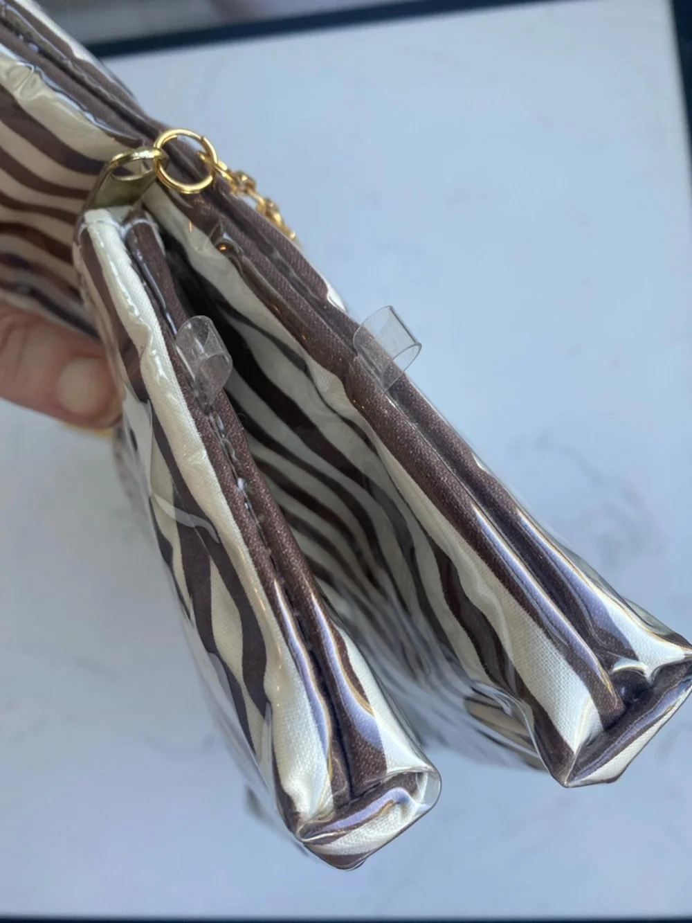 Henri Bendel Centennial Stripe Cosmetic Bag Set RARE gold tone logo zipper pull - Picture 7 of 12